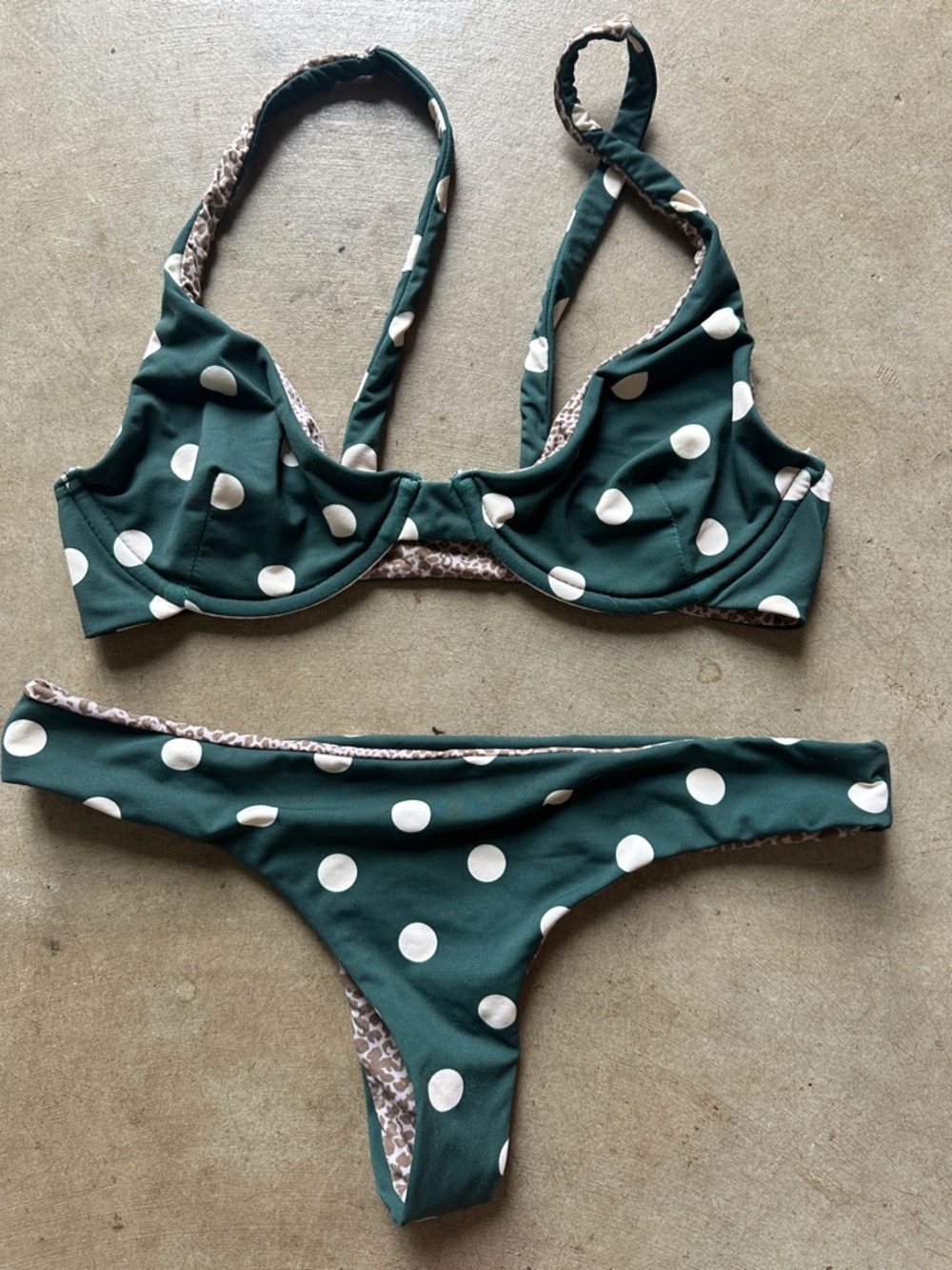 acacia swimwear Dark Green & White Polka Dot Underwire Bikini